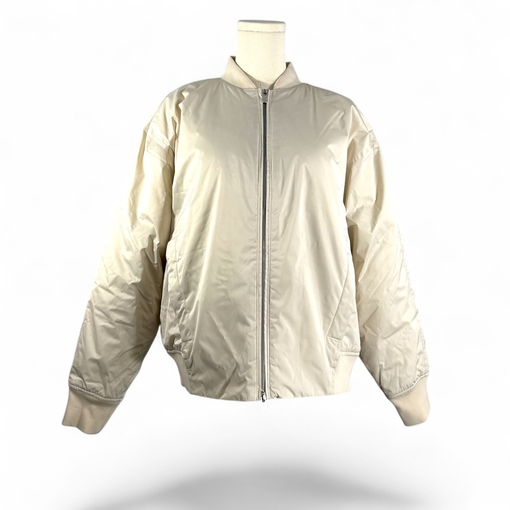Athleta Sateen Bomber Jacket Cream Water Repellent‎ Recycled Size L NWT
